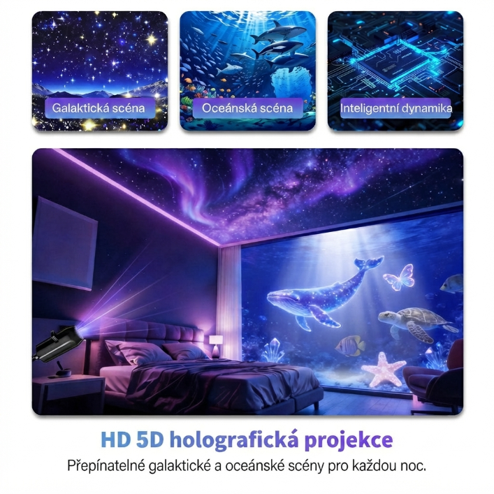 🌌 Nová generace chytrého 5D HD projektoru – galaxie a oceán ve vaší místnosti