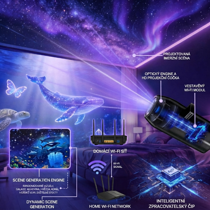 🌌 Nová generace chytrého 5D HD projektoru – galaxie a oceán ve vaší místnosti
