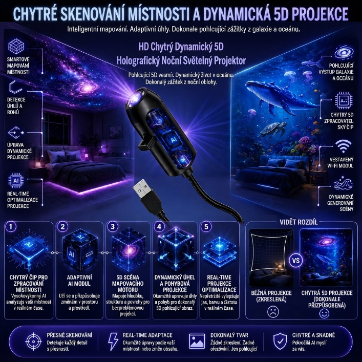 🌌 Nová generace chytrého 5D HD projektoru – galaxie a oceán ve vaší místnosti
